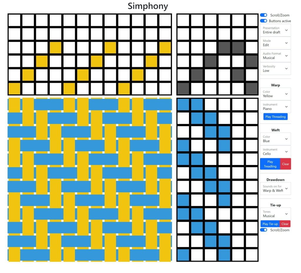 Screenshot of the Simphony app showing a yellow and blue colored diagonal pattern.